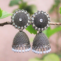 H K Fashion Oxidised Plated  Austrian Stone  Jhumki Earrings