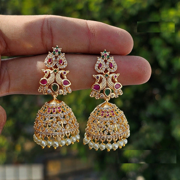H K Fashion Gold Plated AD Jhumki Earrings