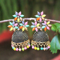 H K Fashion  Gold Plated Pota Stone Jhumki Earrings