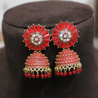 H K Fashion Gold Plated Austrian Stone And Pearls Jhumki Earrings