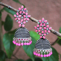 H K Fashion Gold Plated Pota Stone And Pearls Jhumki Earrings