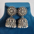 H K Fashion Oxidised Plated Austrian Stone And Pearls Jhumki Earrings