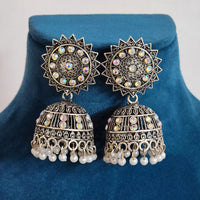 H K Fashion Oxidised Plated Austrian Stone And Pearls Jhumki Earrings