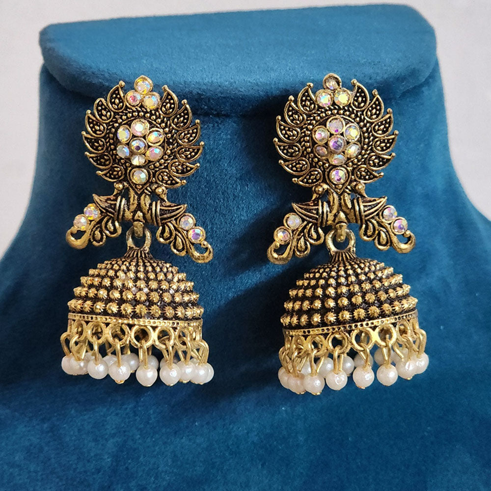 H K Fashion Gold Plated Austrian Stone And  Pearls Jhumki Earrings