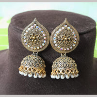 H K Fashion Gold Plated Austrian Stone And Beads Jhumki Earrings