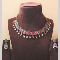 H K Fashion Oxidised Plated Pota Stone Necklace Set