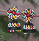 H K Fashion Black Polish Crystal Stone And Pearls Jhumki Earrings