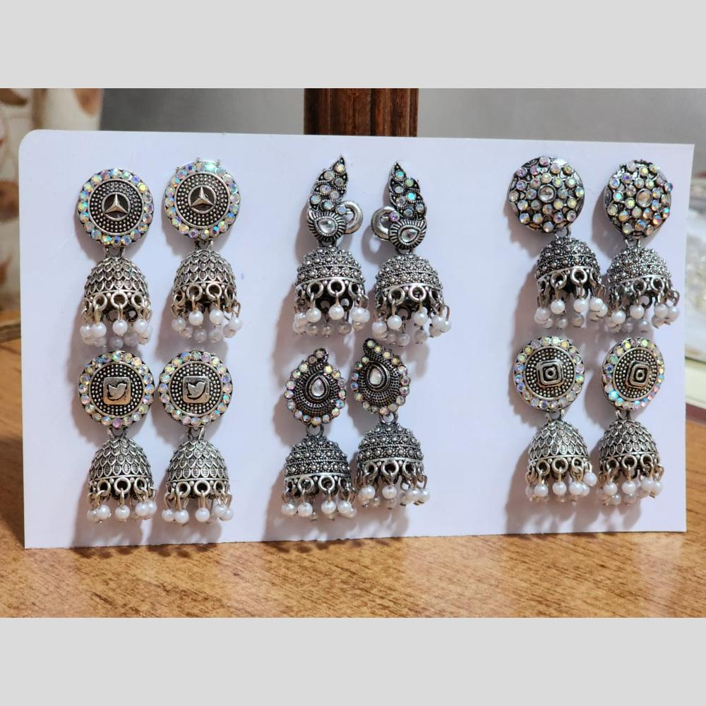 HK Fashion Oxidised Plated Jhumki Earrings Combo