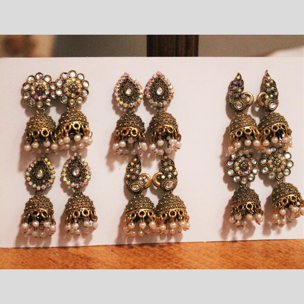 HK Fashion Gold Plated Multi Colors Jhumki Earrings Combo