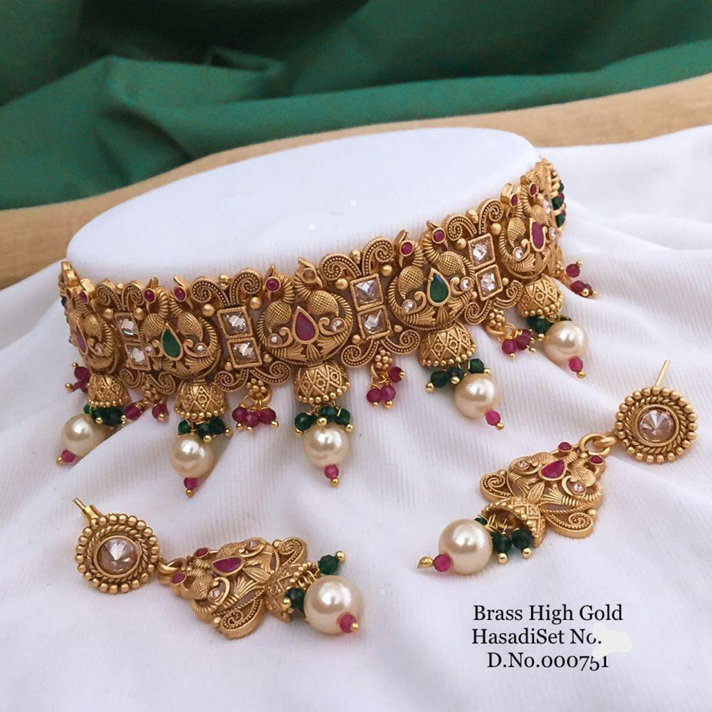 Darshana Jewels Gold Plated Pota Stone Choker Necklace Set