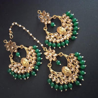 India Art Gold Plated Kundan Stone Earrings With Mangtikka