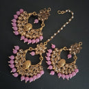 India Art Gold Plated Kundan Stone Earrings With Mangtikka