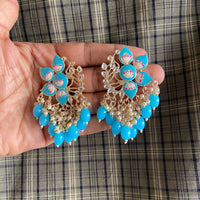 India Art Gold Plated Kundan And Meenakari Dangler Earrings