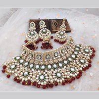India Art Gold Plated Kundan and Beads Necklace Set