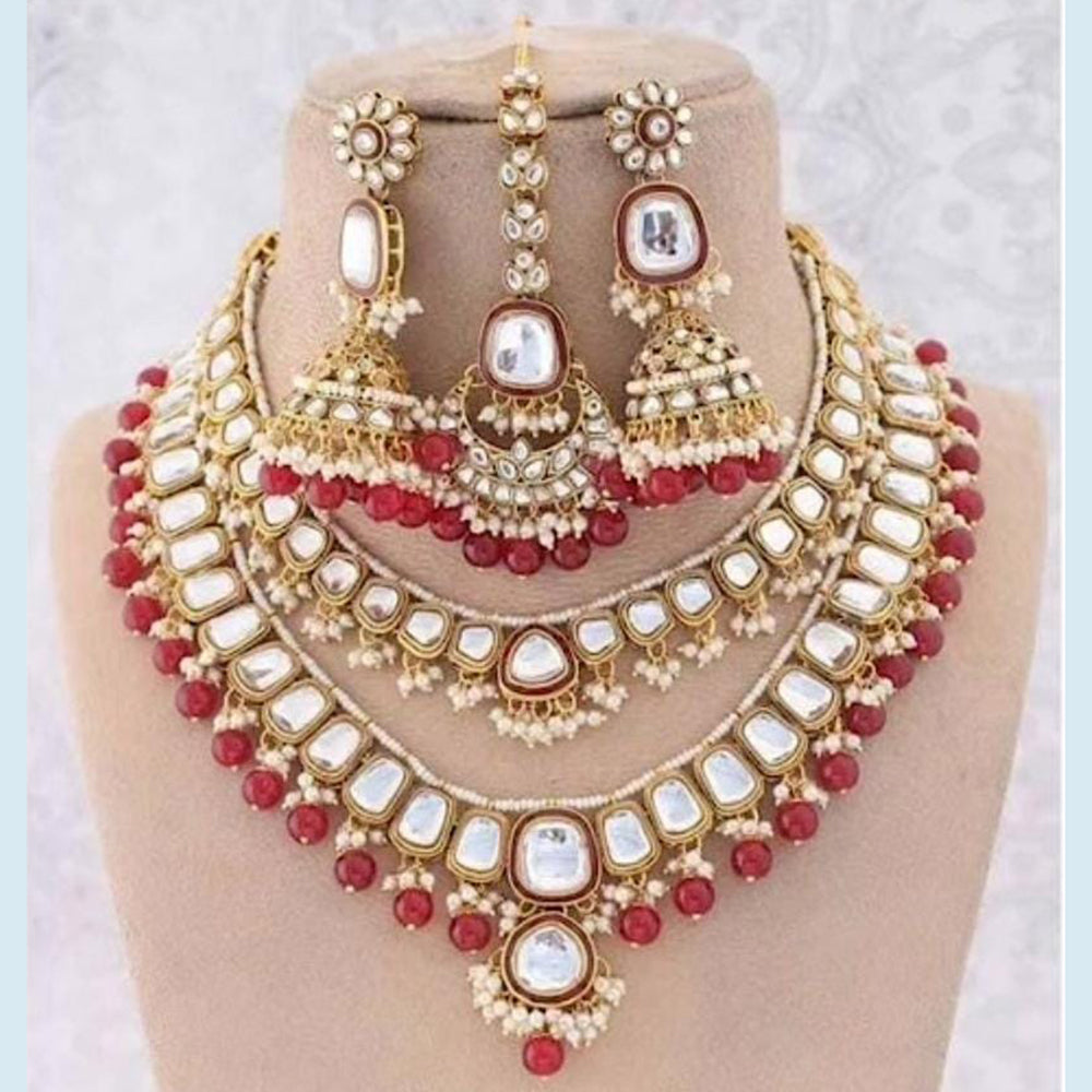 India Art Gold Plated Kundan Stone And Pearls Necklace Set