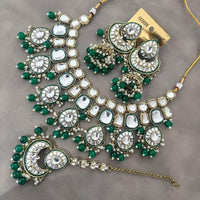 India Art Gold Plated Kundan Stone And Beads Necklace Set