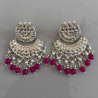 India Art Gold Plated Kundan Stone And Beads Dangler Earrings