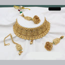 India Art Gold Plated Pota Stone And Beads Temple Choker Necklace Set