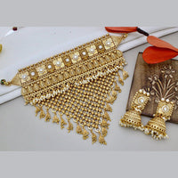 India Art Gold Plated Pota Stone And Beads Choker Necklace Set