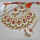 India Art Gold Plated Pota Stone And Beads Choker And Meenakari Necklace Set