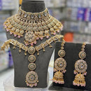 India Art Gold Plated  Kundan Stone And Beads Meenakari Choker Necklace Set