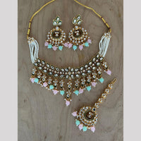 India Art Gold Plated Kundan Stone And Beads Meenakari Choker Necklace Set