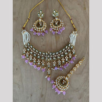 India Art Gold Plated Kundan Stone And Beads Meenakari Choker Necklace Set