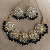 India Art Gold Plated Crystal Stone And Beads Necklace Set