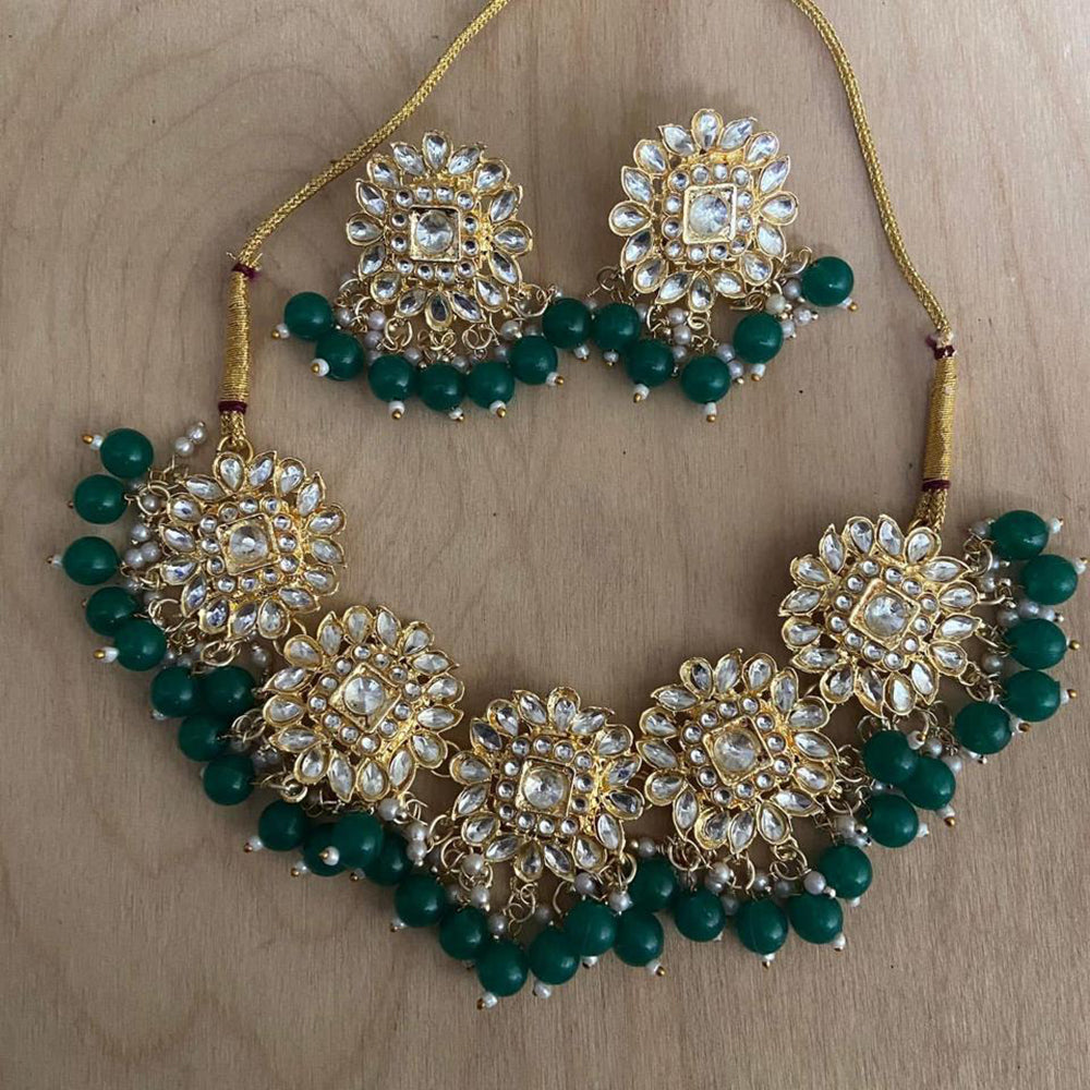 India Art Gold Plated Crystal Stone And Beads Necklace Set