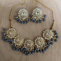 India Art Gold Plated Crystal Stone And Beads Necklace Set