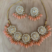 India Art Gold Plated Crystal Stone And Beads Necklace Set