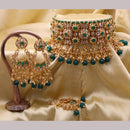 India Art Gold Plated Crystal Stone And Beads Choker Necklace Set