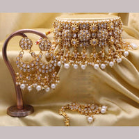 India Art Gold Plated Crystal Stone And Beads Choker Necklace Set