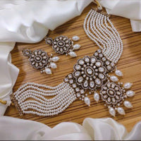 India Art Gold Plated Kundan And Pearl Choker Necklace Set