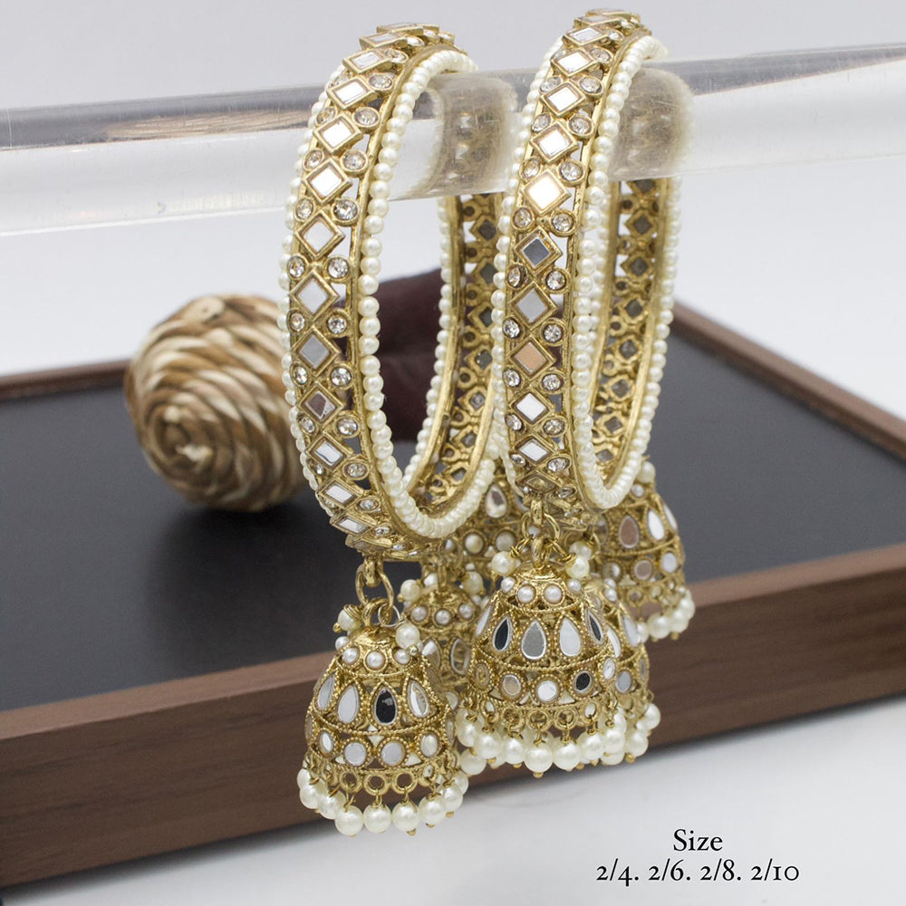 India Art Gold Plated Mirror And Pearl Bangles Set