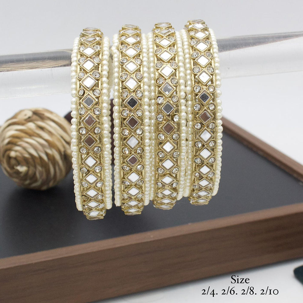 India Art Gold Plated Mirror And Pearl Bangles Set