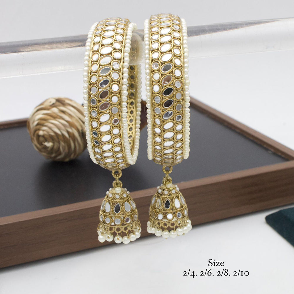 India Art Gold Plated Mirror And Pearl Bangles Set