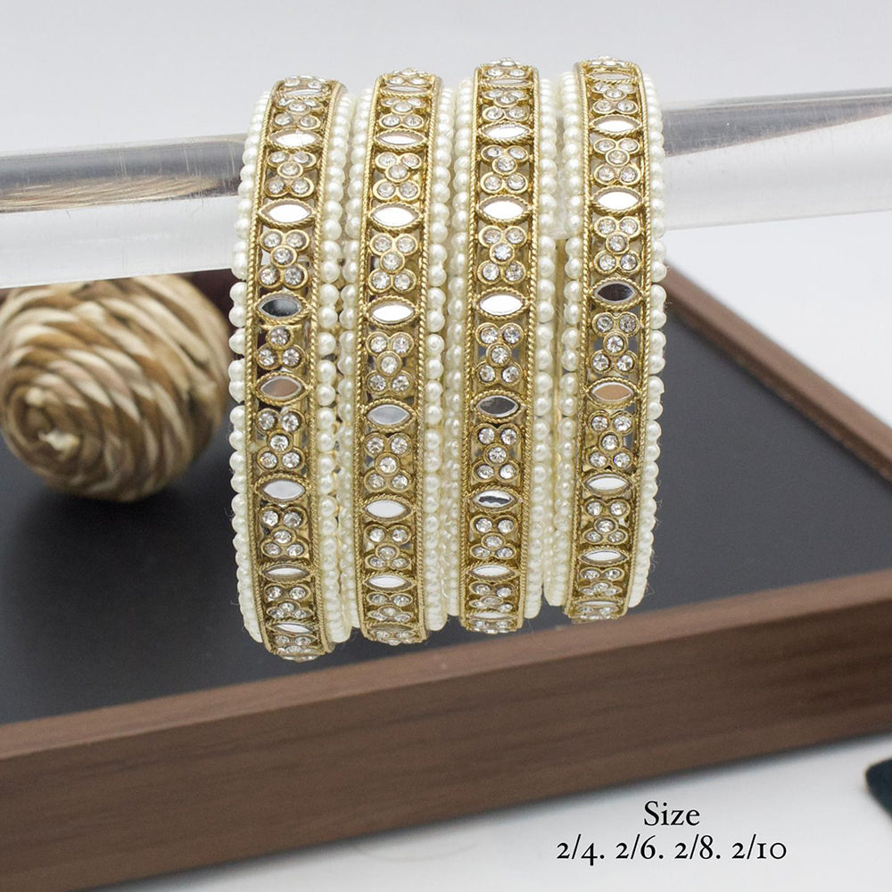 India Art Gold Plated Mirror And Pearl Bangles Set