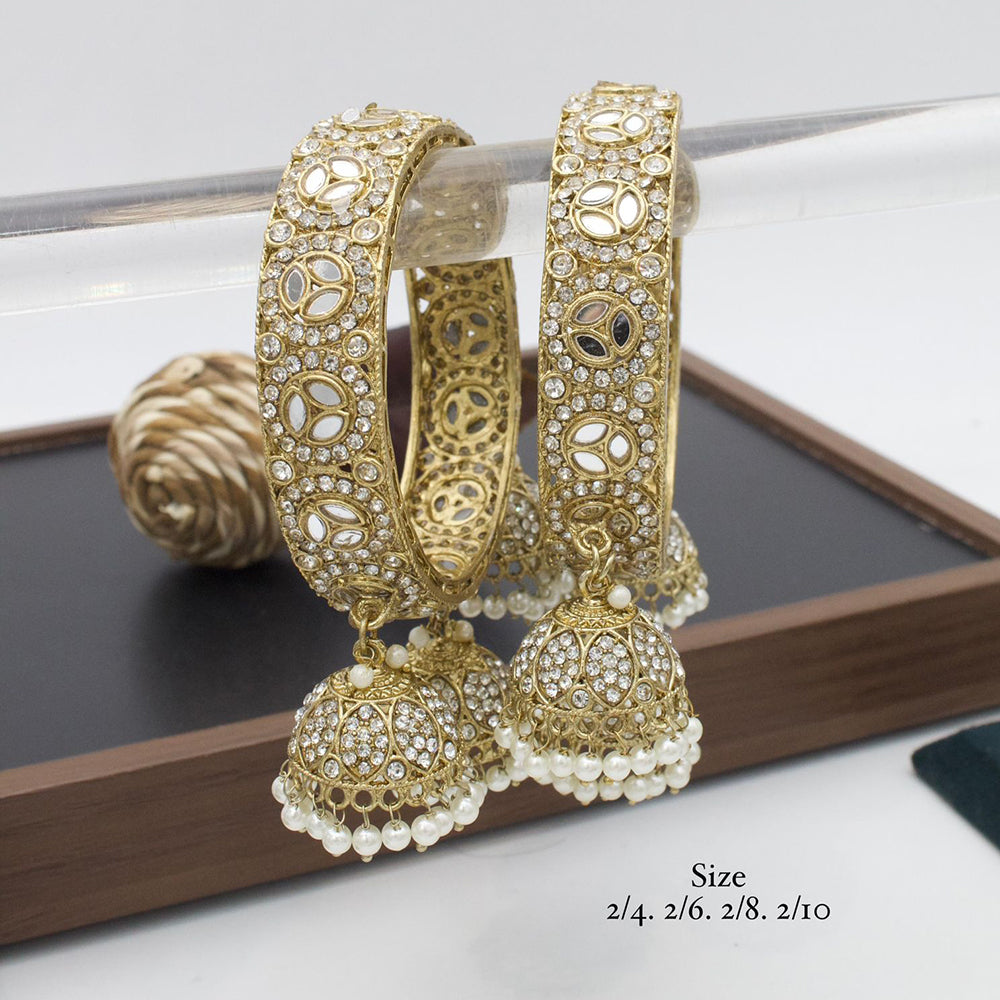 India Art Gold Plated Mirror And Pearl Bangles Set