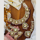 India Art Gold Plated Kudan And Pearl Necklace Set