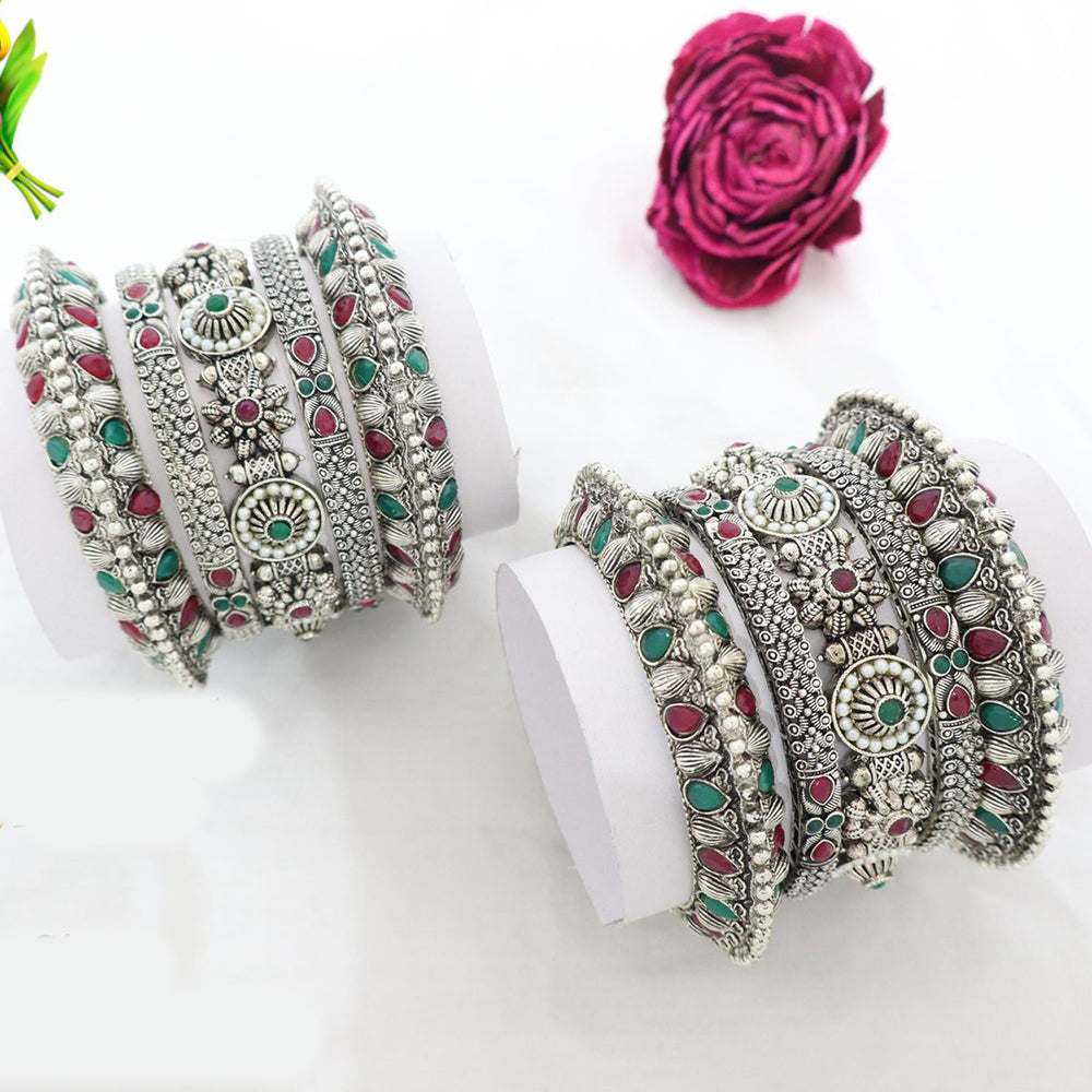 India Art Oxidised Plated Tradition With Attitude Pota Stone Bangle Set