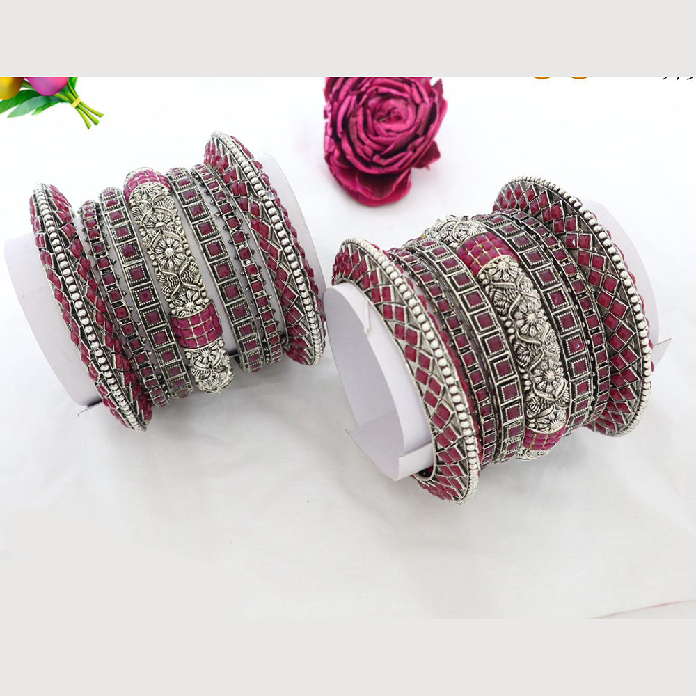 India Art Oxidised Plated Dark Shine Pota Stone Midnight Glem Bangle Set