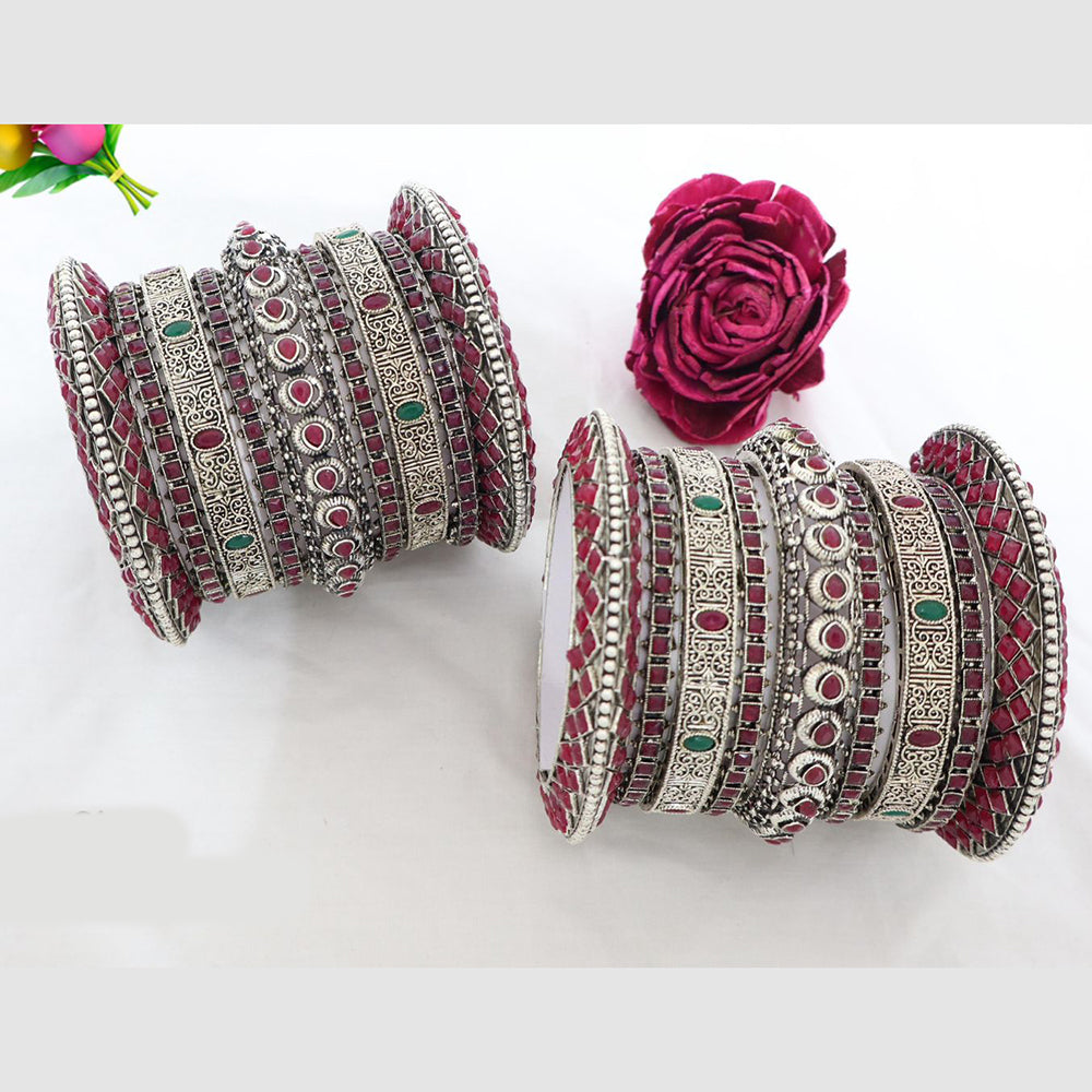 India Art Oxidised Plated Dark Shine Pota Stone Midnight Glem Bangle Set