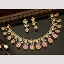 India Art Antique Gold Plated AD And Pota Stone Necklace Set