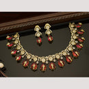 India Art Antique Gold Plated AD And Pota Stone Necklace Set