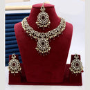 India Art Designer Kundan Necklace Set with Matching Earrings and Maangtikka for Ethnic Outfits