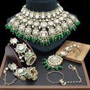 India Art Royal  Pearl Kundan Stone Pearl And Beads Semi Bridal Necklace Set