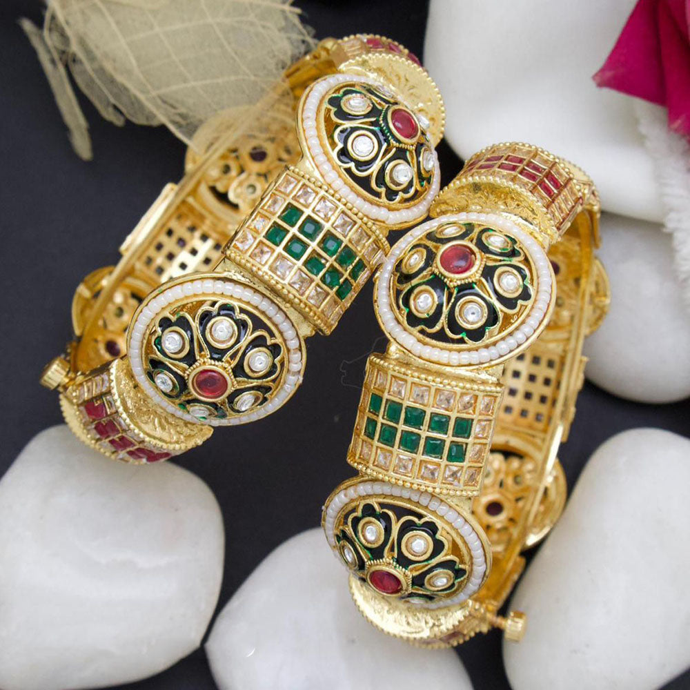 India Art Royal Pota Stone And Meenakari Openable Bangles Set