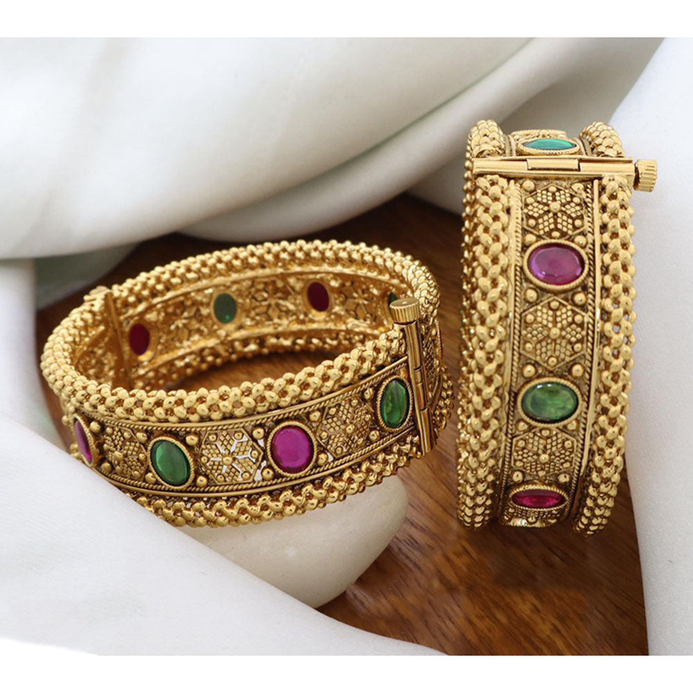 India Art Royal Pota Stone Openable Bangles Set