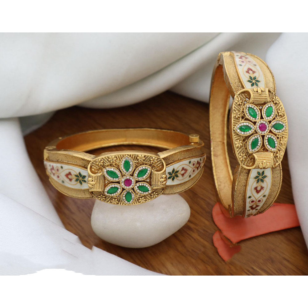 India Art Royal Pota Stone And Meenakari Openable Bangles Set